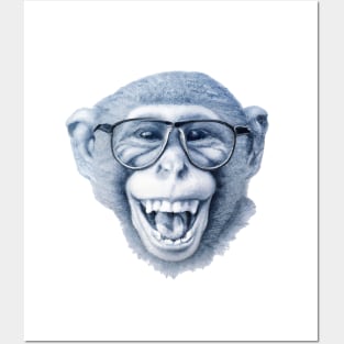 Laughing monkey with glasses 1 Posters and Art